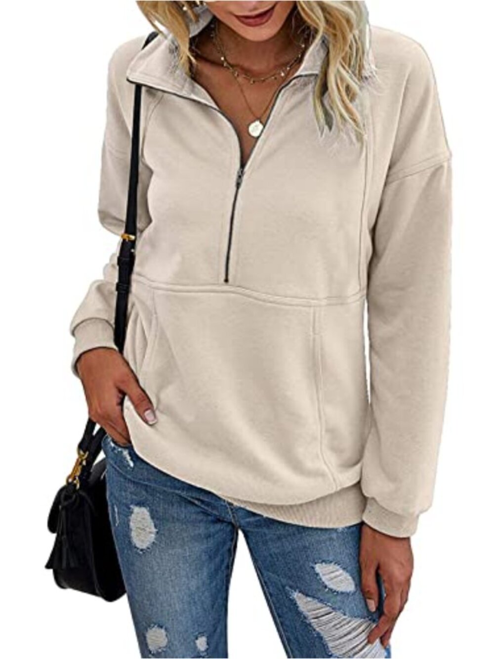 Womens Long Sleeve Zip Up Sweatshirt Lapel Pullover Activewear Jacket